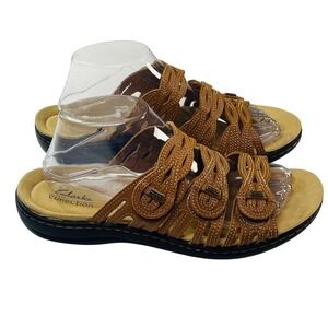 NEW Clarks Laurieann Ruby Sandals Womens 9 Brown Leather Strappy Slide Comfort